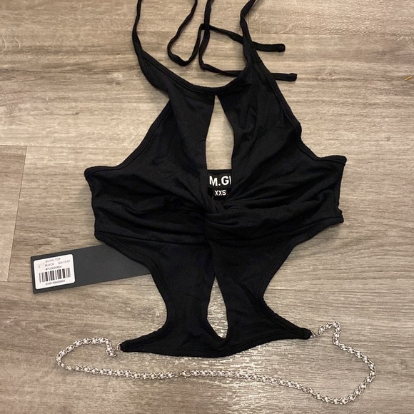 I Am Gia Black Cut Out Pearl Chain Crop Top - Picture 2 of 4